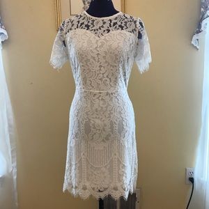 Short sleeve white lace dress